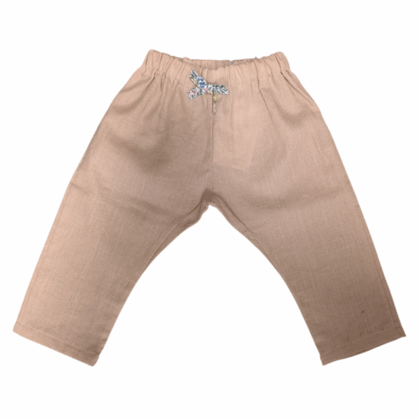 Pantalon en lin rose avec nœud
