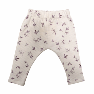 pantalon blanc en coton motifs de feuilles violettes