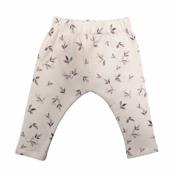 pantalon blanc en coton motifs de feuilles violettes