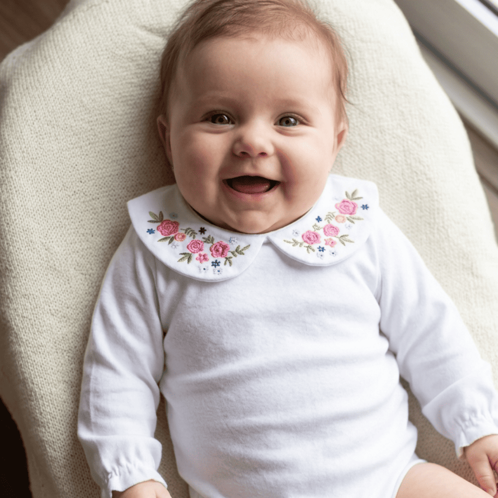 Body Maria fleurs brodée framboise