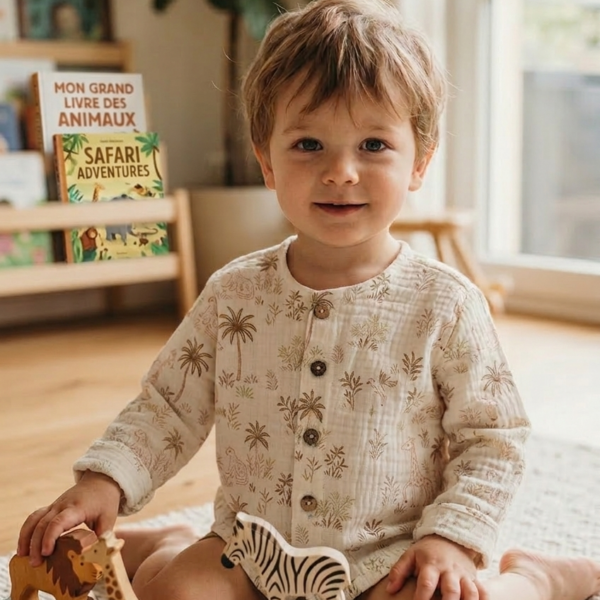 Chemise en gaze de coton - Safari🦒