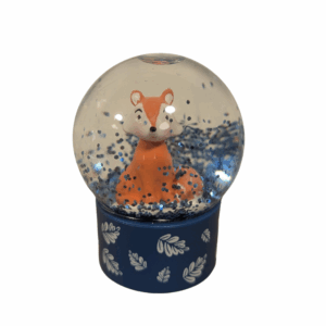 Boule à neige renard avec paillettes bleues