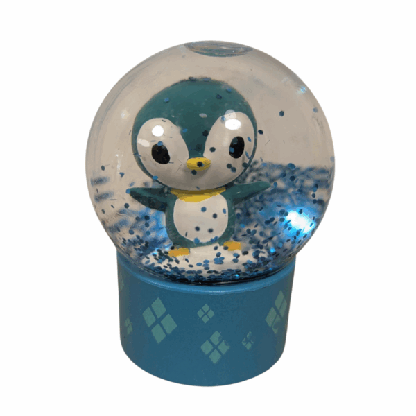 Boule à neige pingouin avec paillettes bleues