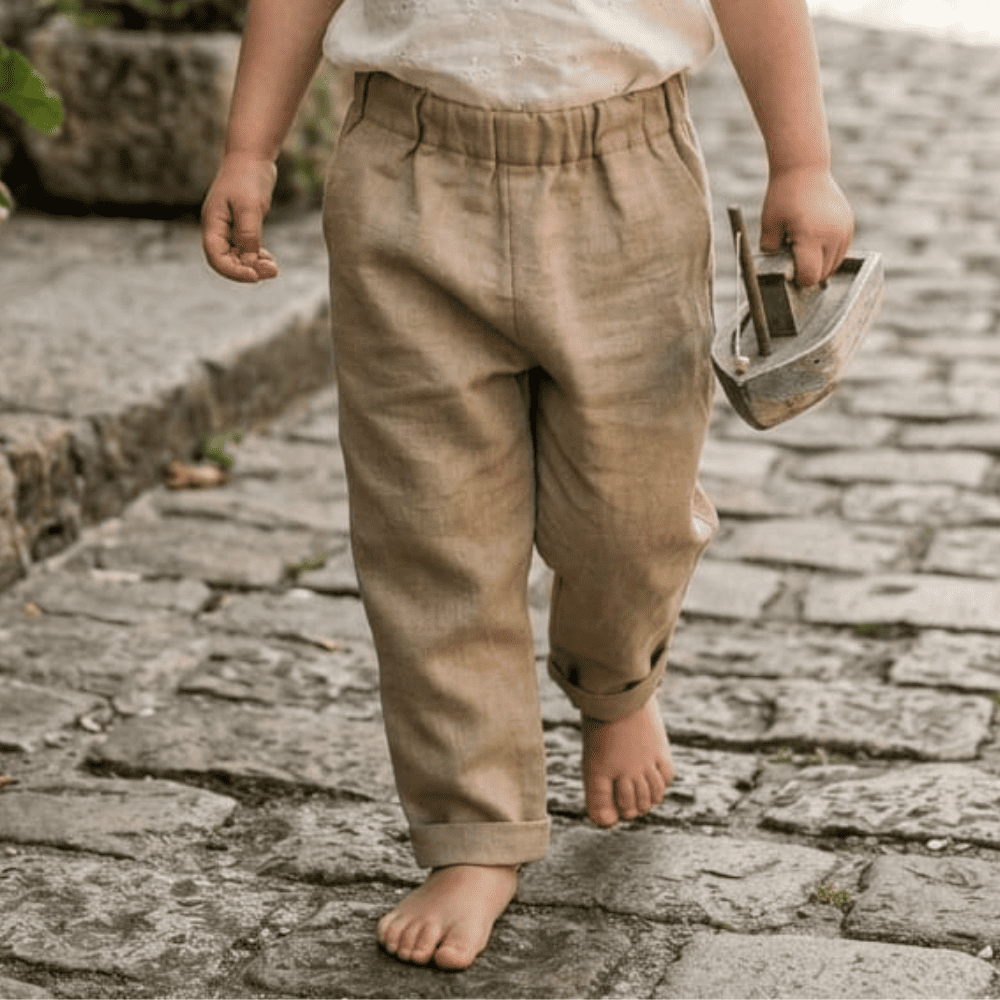 Pantalon mixte en lin taupe