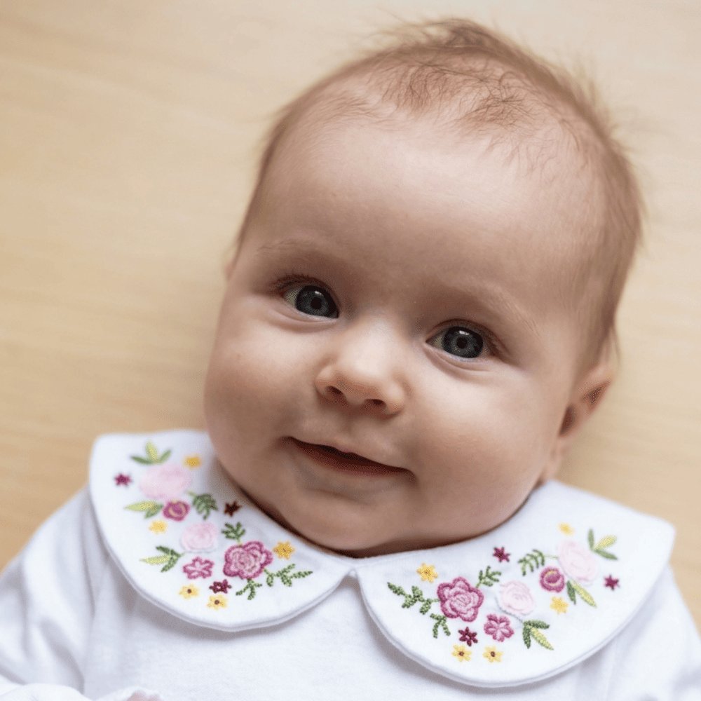 Body Maria fleurs brodée rose tendre