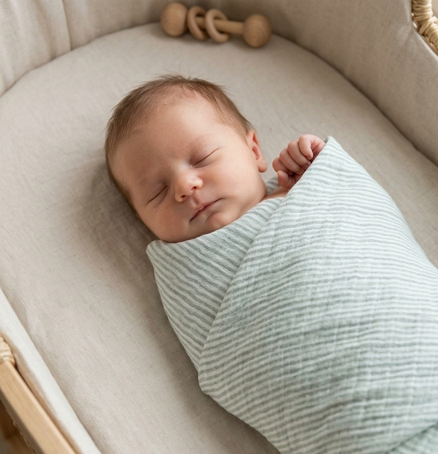 Bébé emmailloté dans un lange