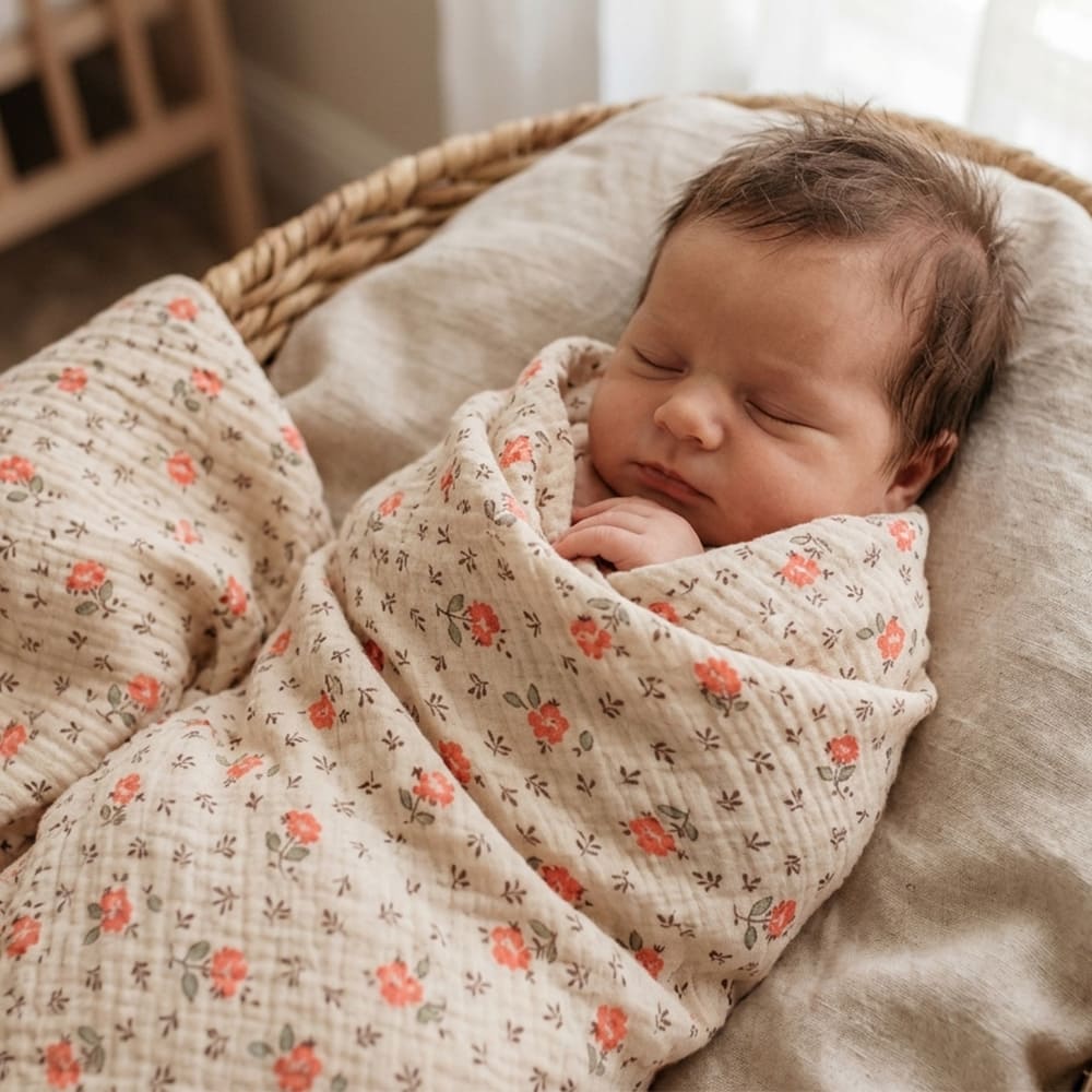 Bébé emmailloté dans le lange anna