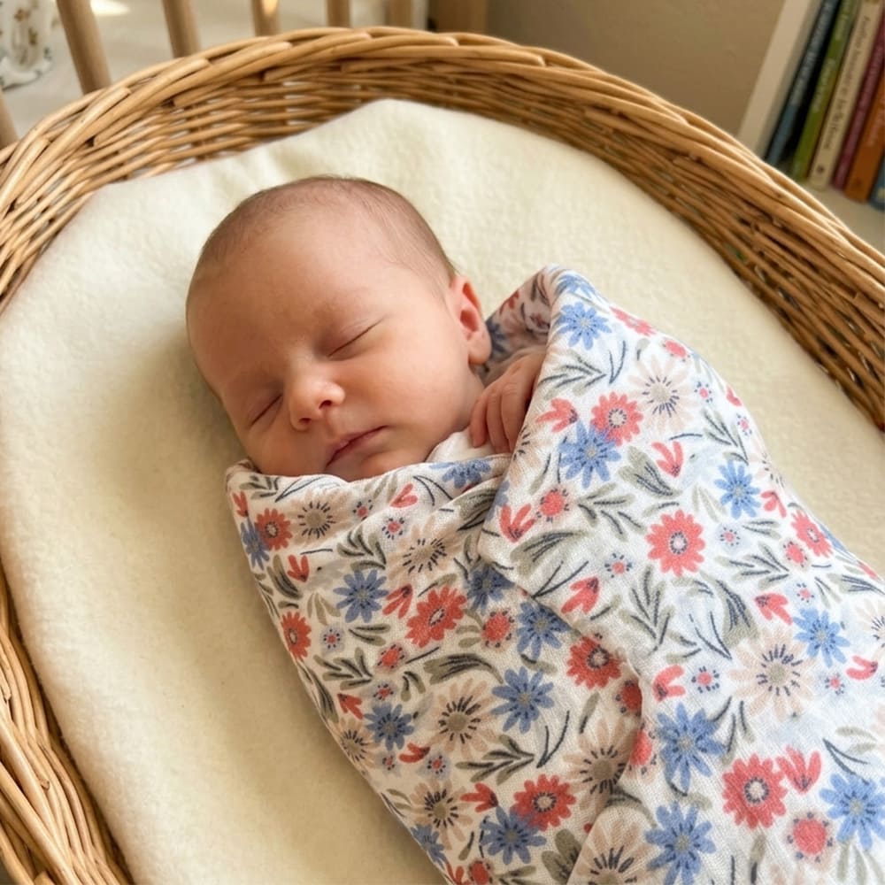 Bébé emmailloté dans le maxi lange Emma