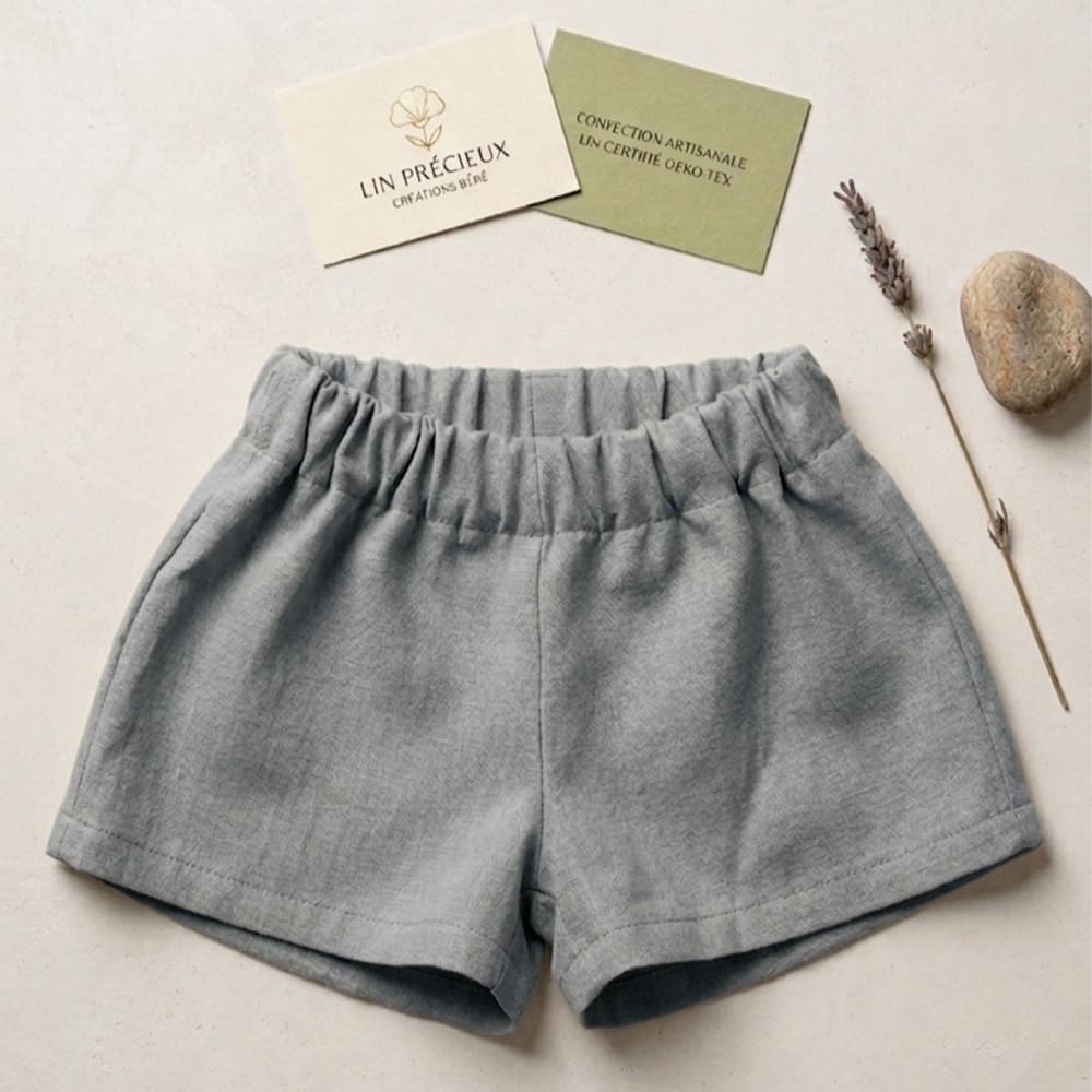 short en lin élastiqué couleur gris