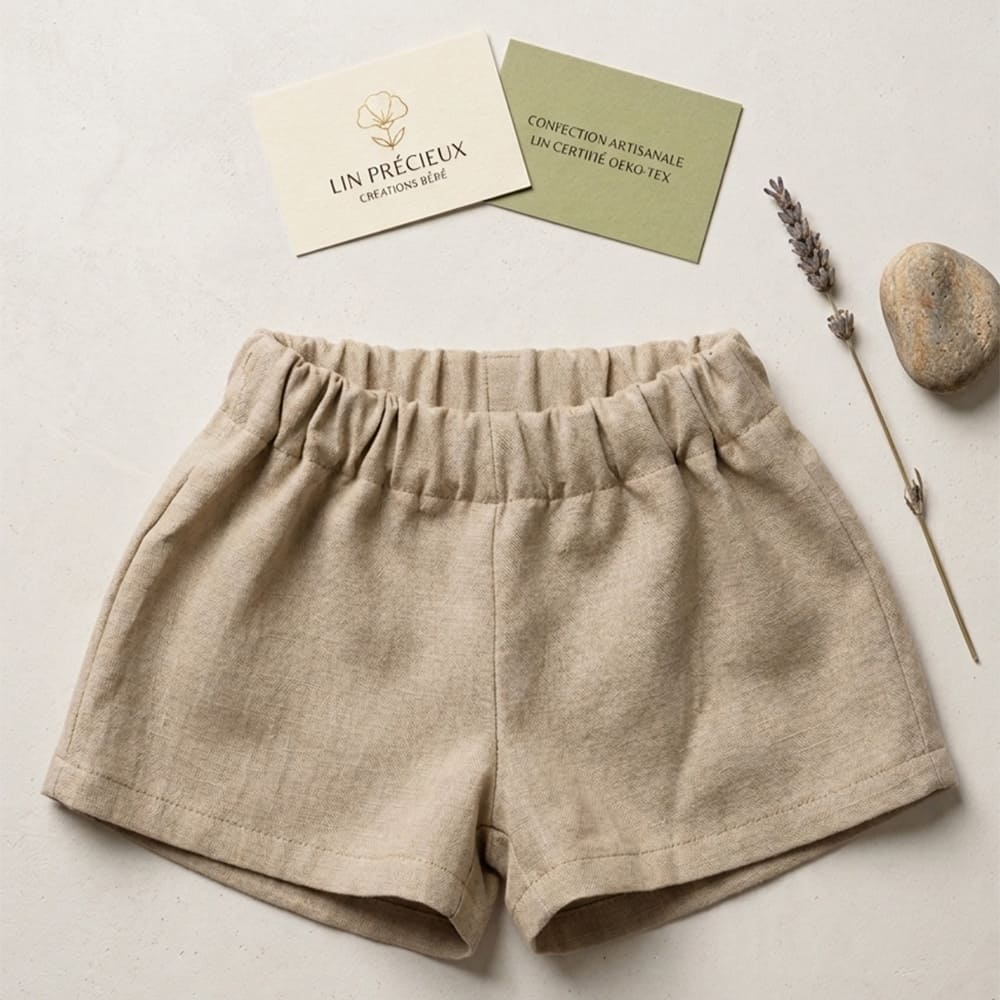 short en lin élastiquée couleur taupe