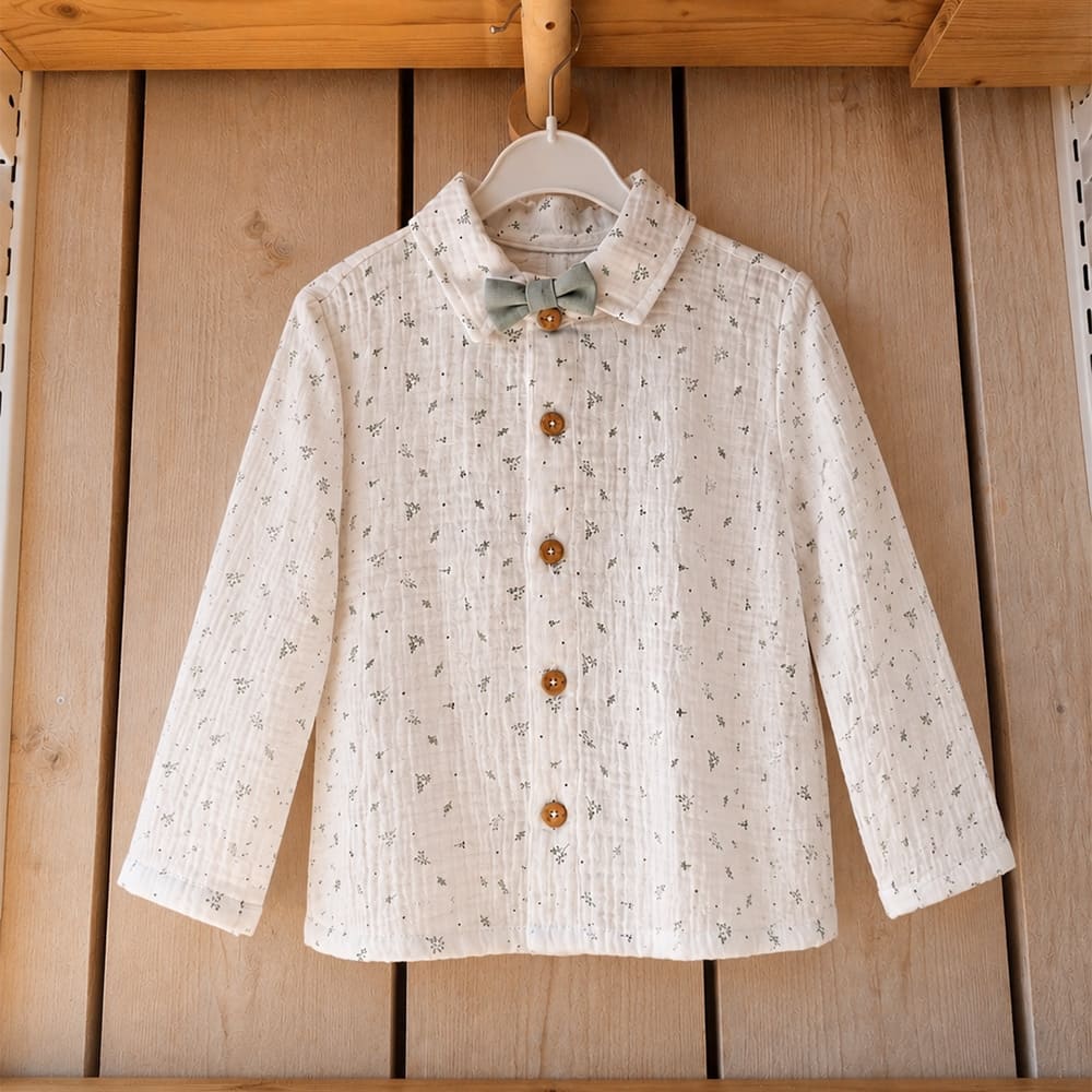 Chemise Sacha , blanche à motifs fleuris gris foncés